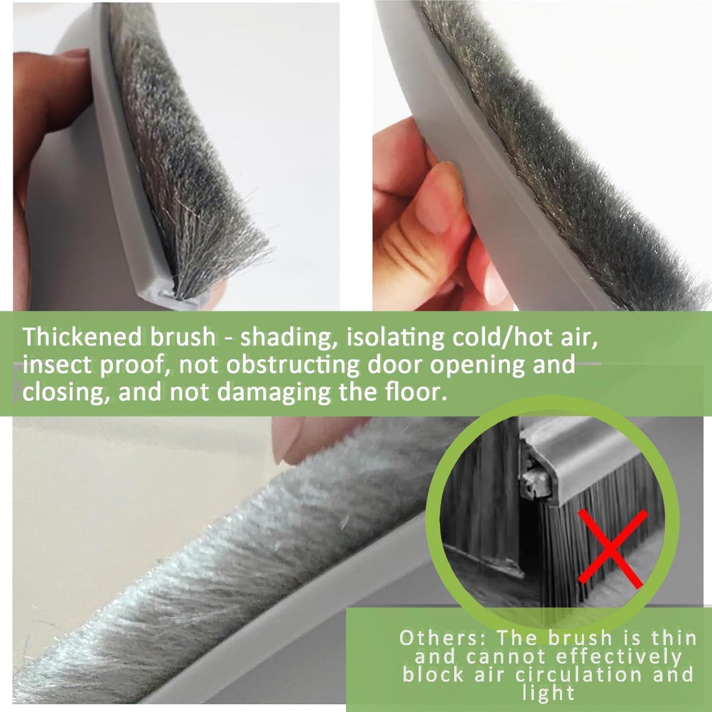 2 PCS Brush Door Sweep, Draft Stoppers Bottom, 2" W x 39" L, Black | No Residue, Strong Adhesive Draft Stopper with Brush for Interior Door, Bottom Seal Strip for Protection Against Bug, Dust