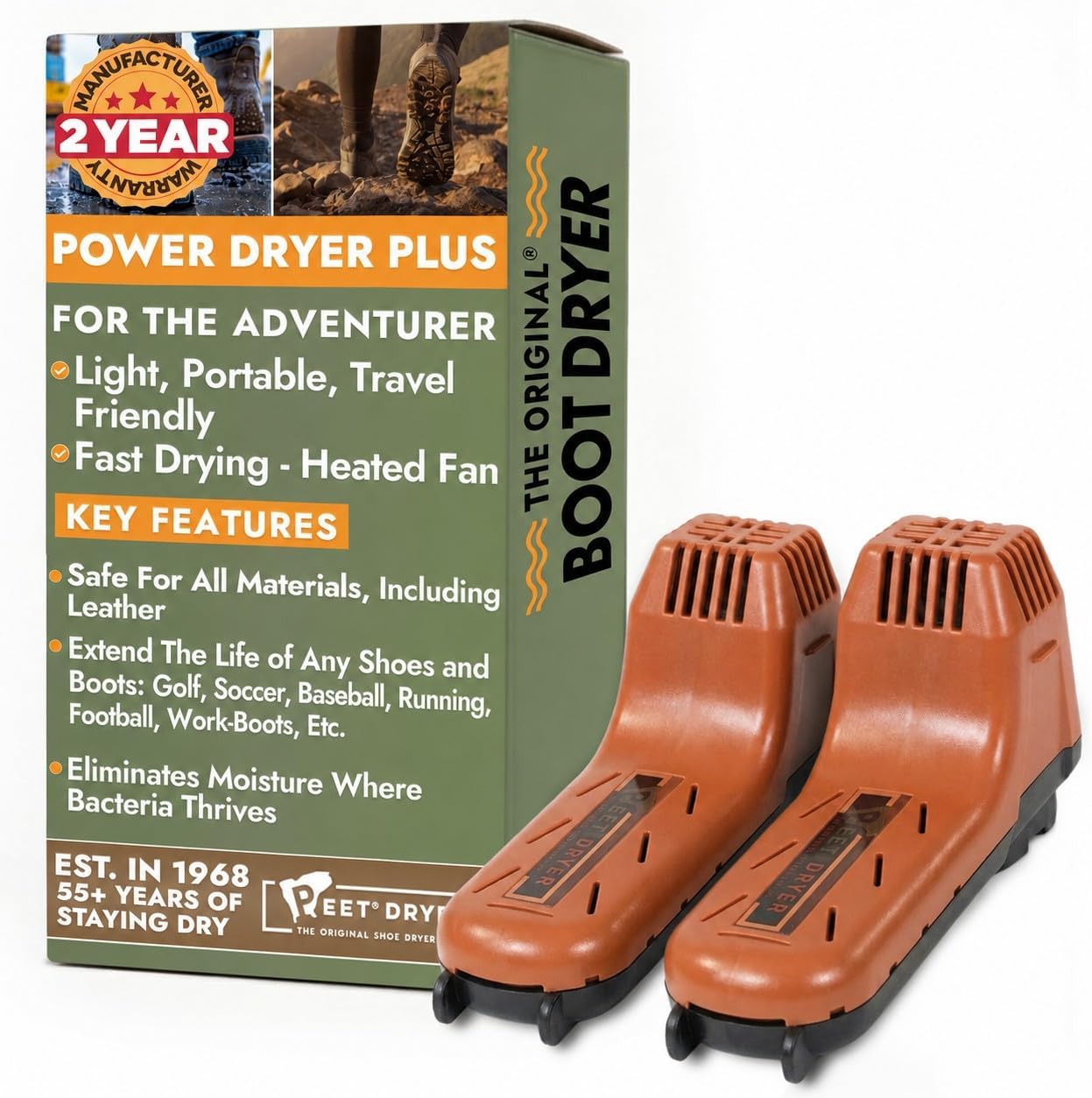 PEET Power Plus Portable Electric Boot & Shoe Dryer for Travel & Cars | Compact & Energy Efficient, Fan & Heat Tech Dries Boots, Cleats & Sneakers, Plug-In, Car Travel-Ready, Safe On All Materials