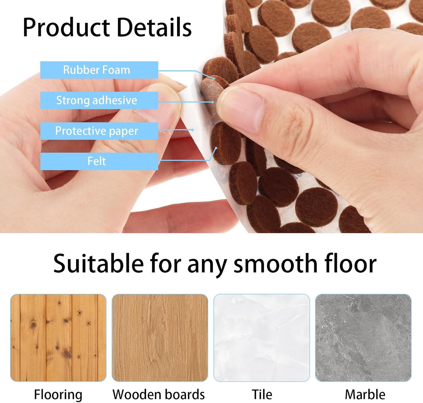 48 Pcs Brown Felt Cabinet Door Pads, 1/2 Inches Diameter Self Adhesive Felt Bumpers for Furniture Kitchen Cabinet Doors Floor Drawers Cupboards