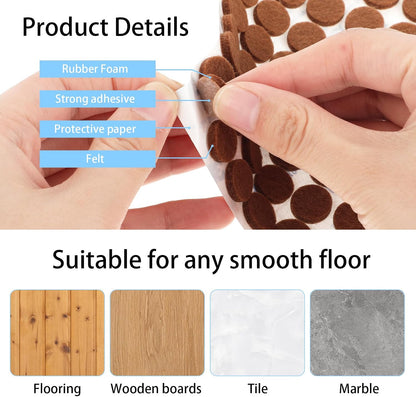 48 Pcs Brown Felt Cabinet Door Pads, 1/2 Inches Diameter Self Adhesive Felt Bumpers for Furniture Kitchen Cabinet Doors Floor Drawers Cupboards