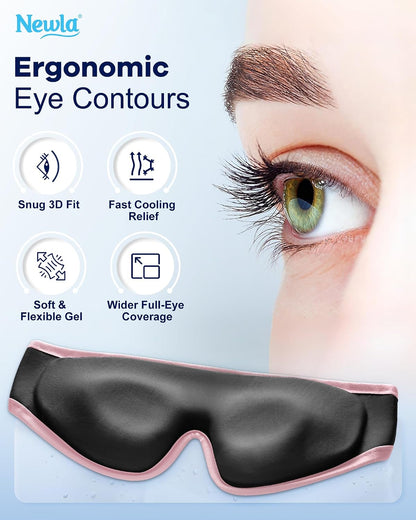 Cooling Gel Eye Mask for Puffy Eyes, Larger Full-Eye Contour Cold Compress | Ice-Cold Gel Therapy, Forehead & Upper Cheek Cooling Relief, Reusable Ice Pack for Eyes, FSA Eligible Items HSA, Black