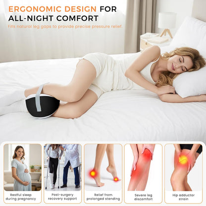 Knee Pillow for Side Sleepers, Leg Pillow with Adjustable Hook & Loop Strap & Removable Washable Cover for Spine Alignment, Sciatica, Hip & Back Pain Relief