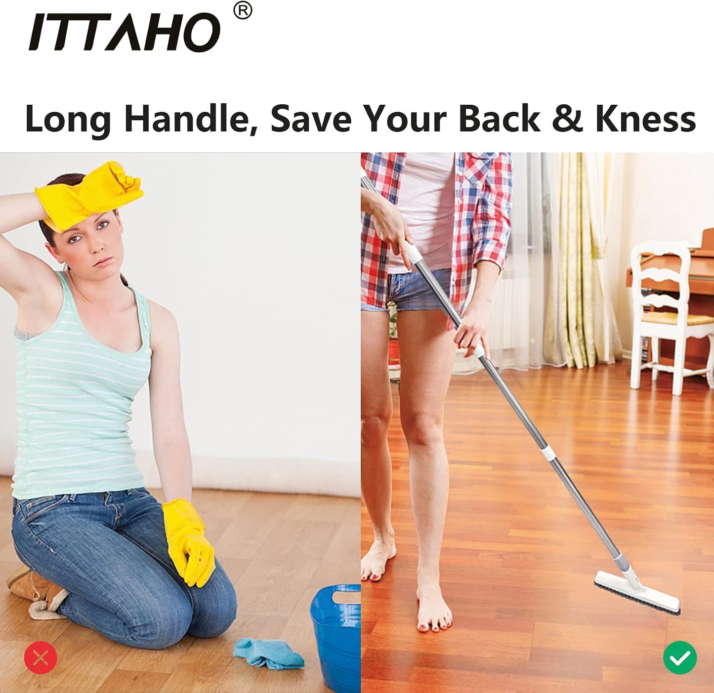 2 Pack Grout Brush with Long Handle, 56.5'' Swivel Grout Cleaning Brush,V-Shape Grout Scrub Brush, Extendable Handle Grout Cleaner Brush for Tile Floors，Bathroom,Baseboard,Shower,Corner