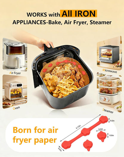 12PCS Air Fryer Liner Magnets with Silicone Clips (Red) | Heat-Resistant Silicone Air Fryer Magnet Holders Secure Parchment Paper Liners Firmly to Prevent Folding & Burning