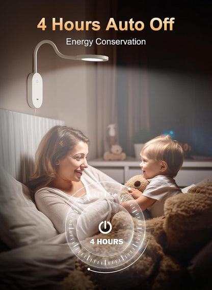 deeloop LED Wall Mounted Reading Light for Bed, Book Light for Wall Bedside Lamp with USB Output, 4 Hour Auto-Off Timer Lights，Eye-Caring Reading Lamp with 5 Dimmable 360° Rotation Headboard Light | Five dimmable levels and a 360° adjustable head direct