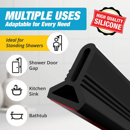 67" White Shower Threshold Water Dam Barrier, 1.5" Tall Water Stopper Strip | Flexible 1.5-inch-tall door seal helps contain splashes, block leaks and keep bathroom floors dry around walk-in showers