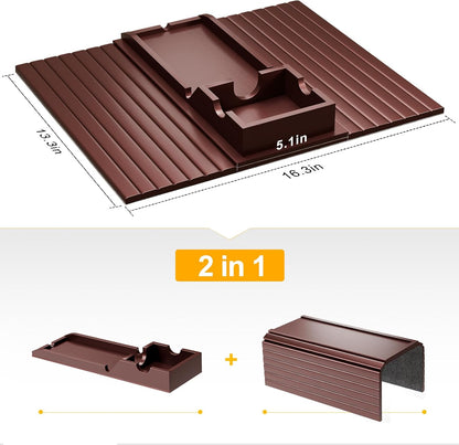 Bestjing Bamboo Sofa Armrest Tray - Couch Arm Tray with Detachable Couch Cup Holder - 2 in 1 Anti-Slip Foldable Sofa Armchair Caddy Table for Drinks Cellphone TV Remote Snacks