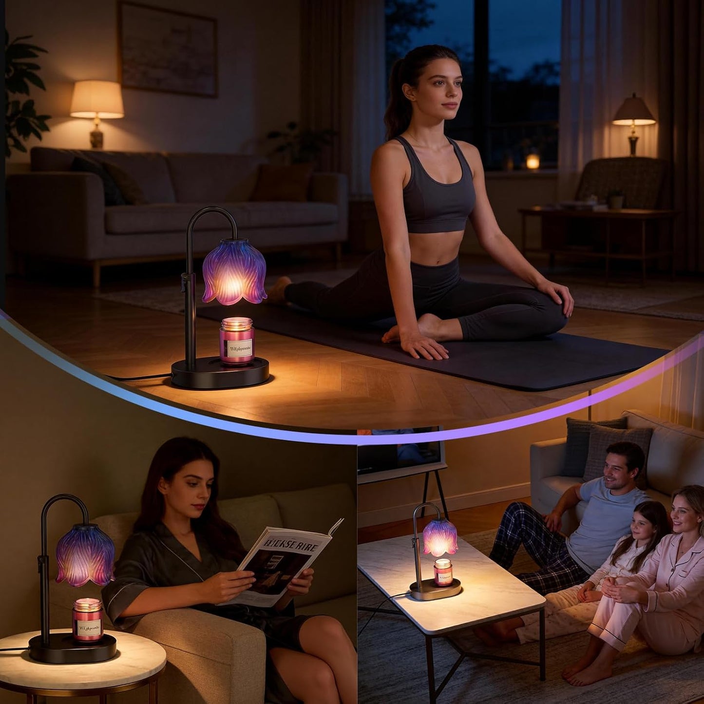 Flower Candle Warmer Lamp, Timer & 4-Level Dimmer, Adjustable Height | Flameless Electric Wax Warmer for Jar Candles, Includes 2 Bulbs, Pink, Home Decor Gift for Mom & Women, Housewarming