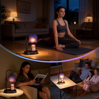 Flower Candle Warmer Lamp, Timer & 4-Level Dimmer, Adjustable Height | Flameless Electric Wax Warmer for Jar Candles, Includes 2 Bulbs, Pink, Home Decor Gift for Mom & Women, Housewarming