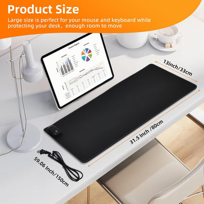 Heated Mouse Pad,Warm Desk Pad with 3 Levels Heating & Timed Auto Shut-Off,PU Leather Heated Desk Pad Foot Warmer Pad for Home Office -31.5 x 13 Inch Black
