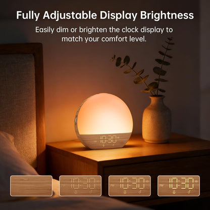 Sunrise Alarm Clock with Sound Machine: Gradual Wake Up Light with Sunrise Simulation - White Noise Machine with Bluetooth Speaker for Sleeping - Dimmable Night Light for Adults Kids Baby Bedroom