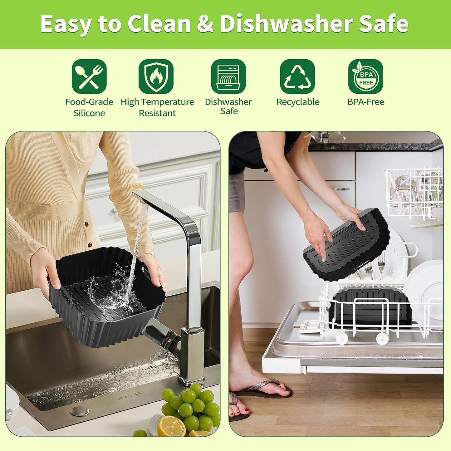 Air Fryer Silicone Liners Square for Chefman 8QT Air Fryer 3 Pack Reusable | Silicone Pot Baking Accessories for Instant, Nuwave, Gourmia and other 8QT to 10QT Large AirFryer, 2 In 1 Liners