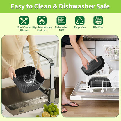 Air Fryer Silicone Liners Square for Chefman 8QT Air Fryer 3 Pack Reusable | Silicone Pot Baking Accessories for Instant, Nuwave, Gourmia and other 8QT to 10QT Large AirFryer, 2 In 1 Liners