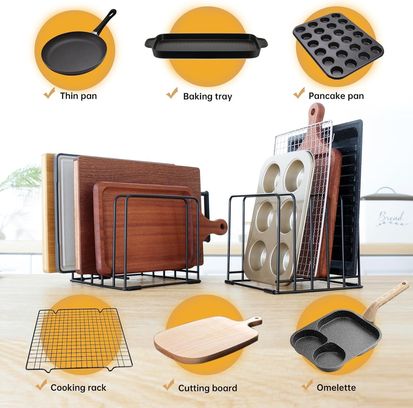 Cutting Board Organizer,Kitchen Cabinet Organizer,Divided Rack with 5 Slots for Baking Trays,Space-Saving Kitchen Storage for Cutting Boards, Cookie Sheet, Thin Pans and Baking Sheets Holder (1pcs)