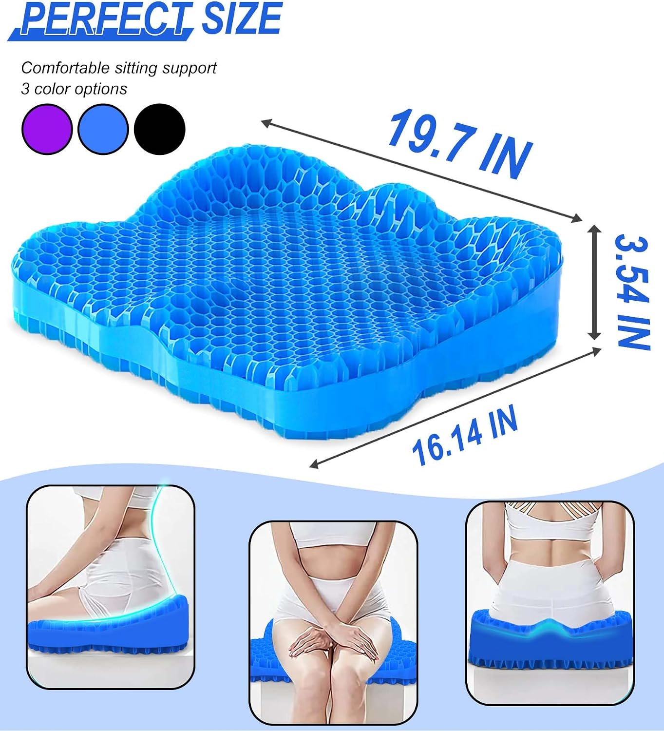 Thicken 19.7in Seat Cushion, Gel Seat Cushion for Long Sitting–Office Chair, Wheelchair, Car Pad, Large Cooling Support Pad for Back Pain, Sciatica, Tailbone Pain Relief