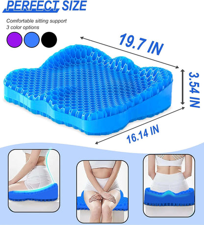 Thicken 19.7in Seat Cushion, Gel Seat Cushion for Long Sitting–Office Chair, Wheelchair, Car Pad, Large Cooling Support Pad for Back Pain, Sciatica, Tailbone Pain Relief