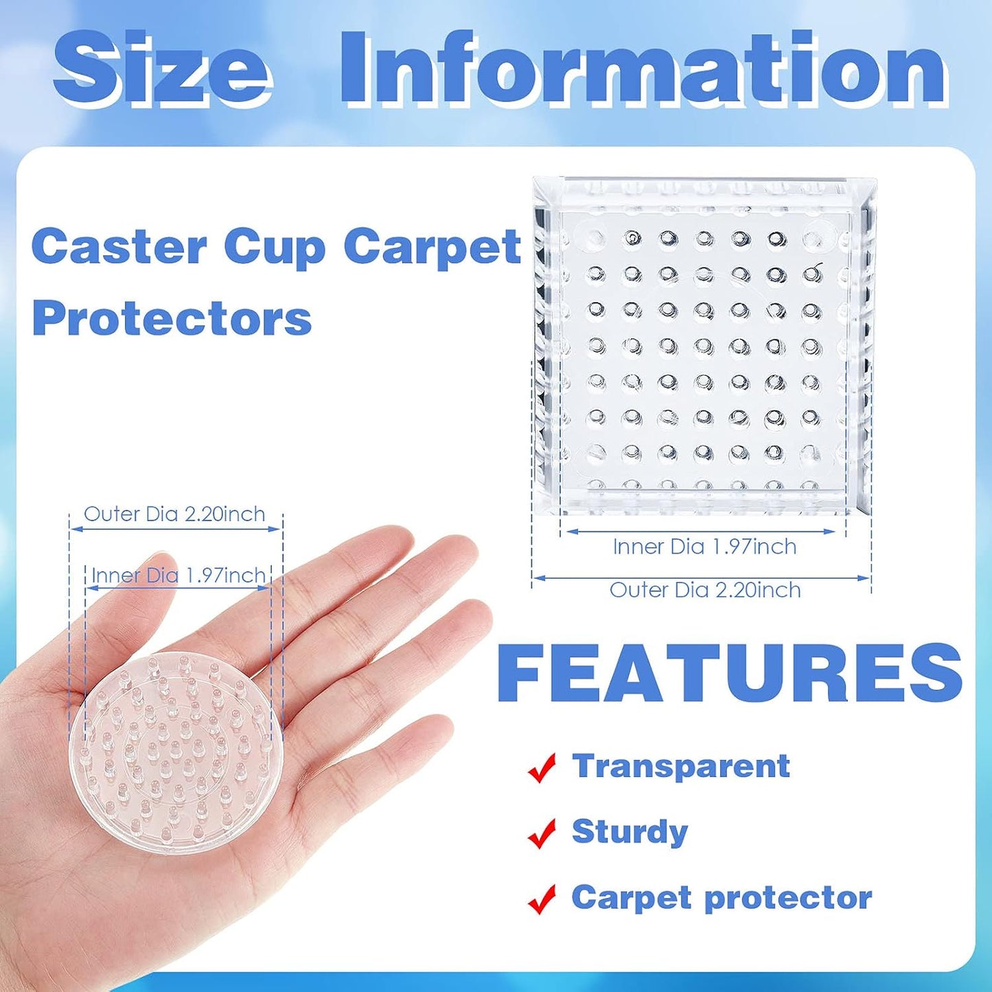 Queekay 8 Pcs Carpet Protector Spiked Plastic Caster Cups Round and Square Comfortable Touch Caster Cup Spiked Furniture Protector for Sofas, Tables, Chairs Offices Bookcases Other