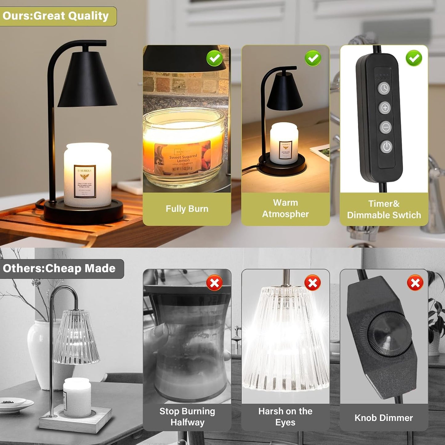 Brown Candle Warmer Lamp with Timer-Electric Candle Light for Bedroom Decor, Aromatherapy at Home | Gifts for Men | Home Gift Ideas
