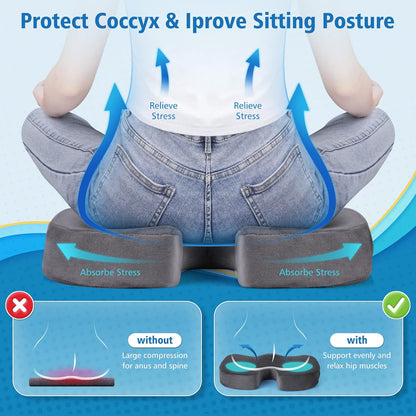 CloudBliss Gel Memory Foam Seat Cushion for Long Sitting, Large, Black | Gel Chair Pad for Tailbone, Coccyx, Sciatica , Soft Suede Cover, Non-Slip , Washable Mesh, for office, home, car
