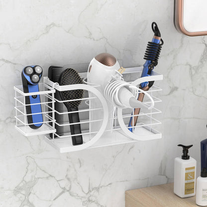 Hair Dryer Holder 3 in 1 Hair Tool Organizer - Blow Dryer Holder | Djustable Height Wall Mounted/Cabinet Door Bathroom Organizer Under Sink for Hair Dryer, Flat Irons, Curling Wands