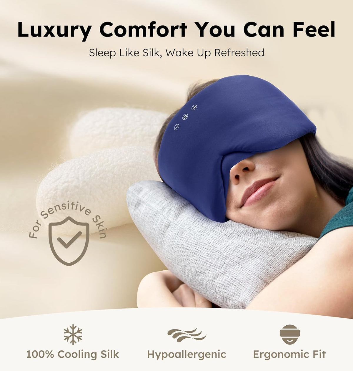 Luxury Bluetooth 5.4 Sleep Mask for Adults - Ice Fiber Cooling & HD Sound, 100% Light Blocking Adjustable Eye Cover for Travel & Side Sleepers - Soft Sleep Headphones with 10H Playtime