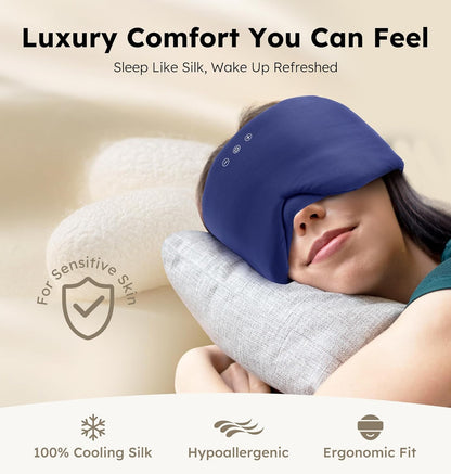 Luxury Bluetooth 5.4 Sleep Mask for Adults - Ice Fiber Cooling & HD Sound, 100% Light Blocking Adjustable Eye Cover for Travel & Side Sleepers - Soft Sleep Headphones with 10H Playtime