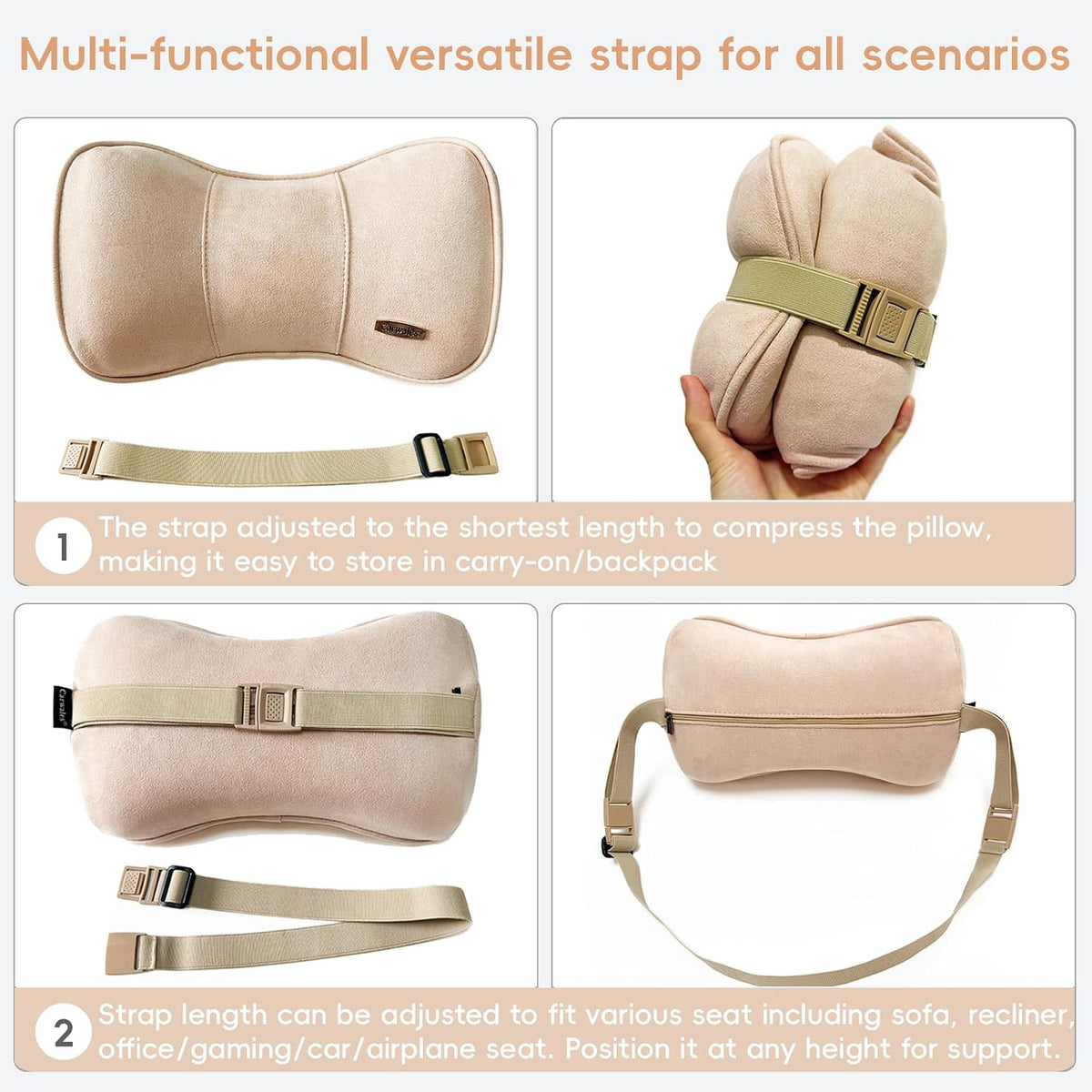 Car Neck Support Pillow Recliner Headrest Pillow for Neck Pain Relief Tan