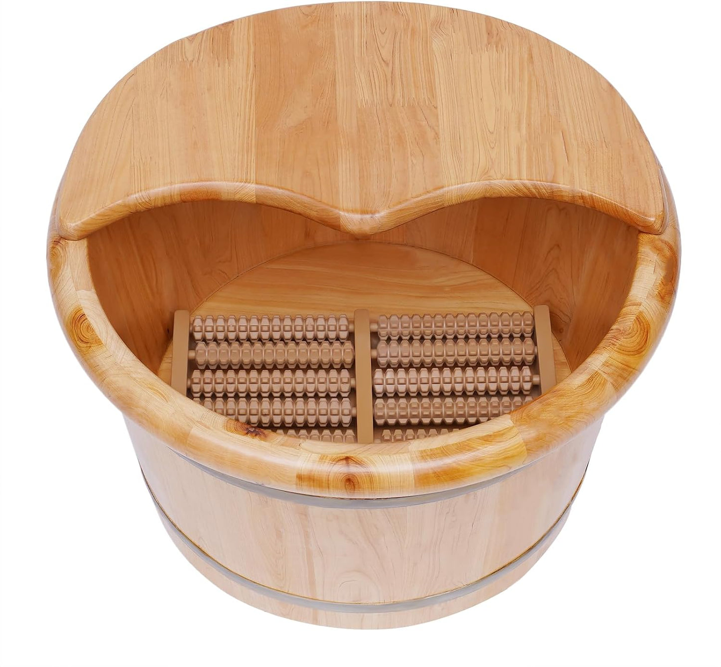 Wooden Foot Bath Basin, Health Foot Massage Barrel Feet Spa Soak Bucket w/Roller