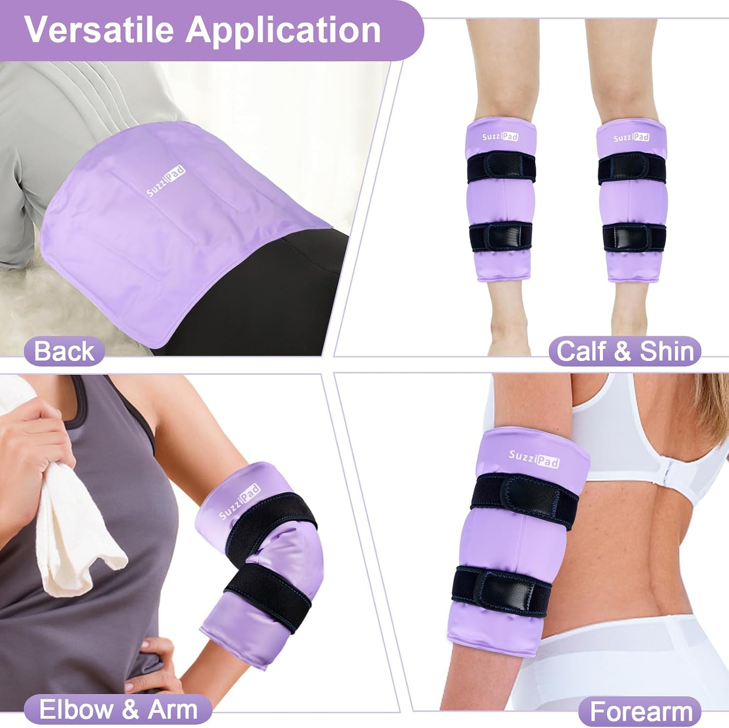 SuzziPad 360° Cold Pack for Calf, Shin, Arm & Elbow – Ice Wrap with Dual-Cover Design, Adjustable Velcro Straps, Leakproof & Reusable Cold Compress for Post-Workout Recovery (2 Packs), Black | Dual-Cover, Adjustable Straps, Leakproof Cold Compress for