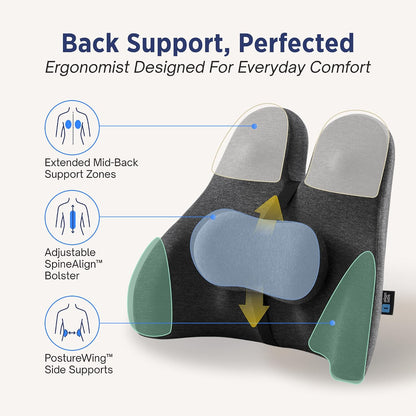 The Forme Cushion - Premium Ergonomic Lumbar Support Pillow | Lower Back Pain Relief Cushion with Adjustable SpineAlign™ Bolster and Dense Memory Foam for All-Day Comfort