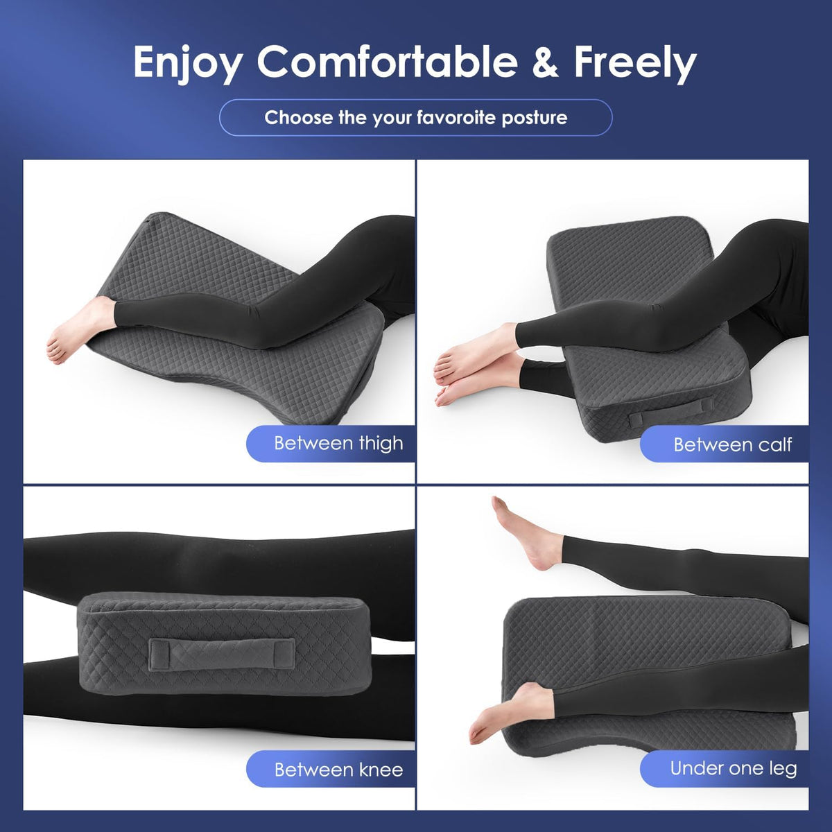 Leg Pillow for Side Sleepers, Memory Foam Knee Pillow for Side Sleeping, Leg Elevation Pillow for Hip/Back/Sciatica Pain Relief Helps Spine Alignment -15"x25" (Grey, M)
