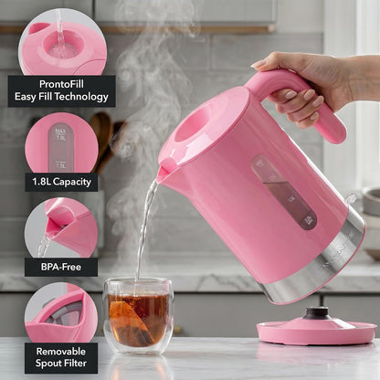 OVENTE 1.8L Electric Kettle with 1500W Fast Boiling Heater, Black KP413B | Best For Coffee or Tea, BPA-Free, Easy-Fill Lid, Water Level Window, Auto Shut-Off & Boil-Dry Protection, Removable Filter