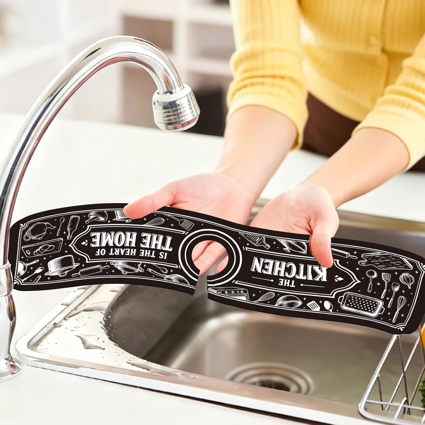 2Pcs Peonies Kitchen Sink Splash Guard Faucet Mat Vintage Florals Faucet Mat For Bathroom Kitchen 5.5x23.6In