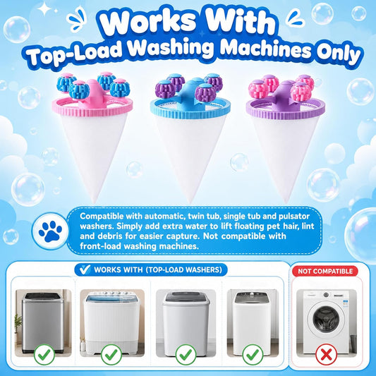 3-Pack Washing Machine Floating Hair Filter Mesh Bag, Reusable Lint Catcher, Pet Dog Cat Hair Remover for Laundry