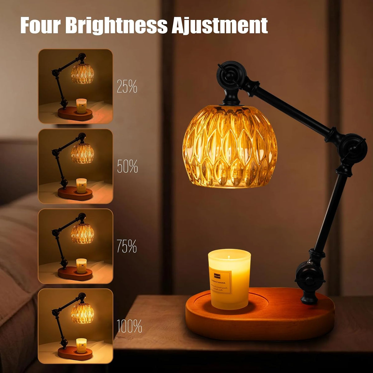 Candle Warmer Lamp, Dimmable Wax Melting Warmer with Adjustable Height, Bedroom Living Room Home Decor, Birthday Relaxation Gifts for Women (Green, Wave)