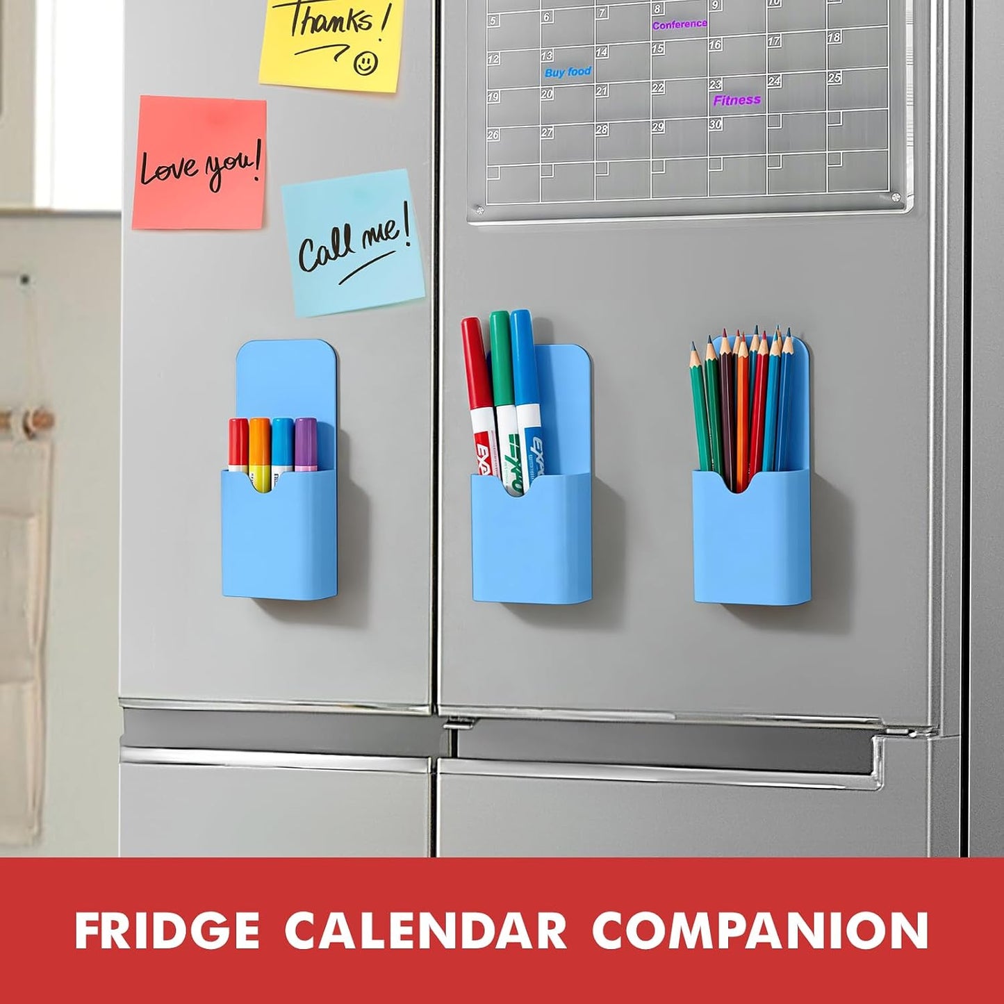 BEYGORM Magnetic Pen Holder for Refrigerator, Pencil Cup Organizer (Black) | Upgraded 1.5mm thick magnetic backing for whiteboards, lockers & fridge; 4 Pcs dry erase marker holder for classroom & office