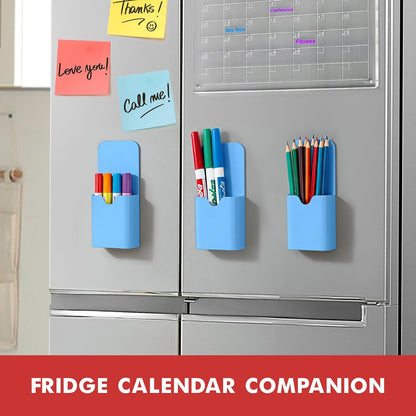 BEYGORM Magnetic Pen Holder for Refrigerator, Pencil Cup Organizer (Black) | Upgraded 1.5mm thick magnetic backing for whiteboards, lockers & fridge; 4 Pcs dry erase marker holder for classroom & office