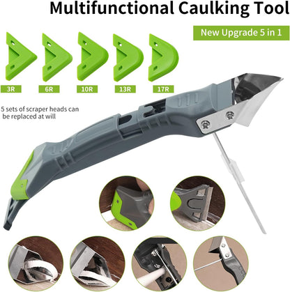 Caulking Tools, 5 in 1 Silicone Caulking Tool Kit, Sealant Finishing Tool, Sealant Finishing Tool & Grout Removal Tool with Adhesive Residue Scraper for Kitchen Bathroom Window, Sink Joint