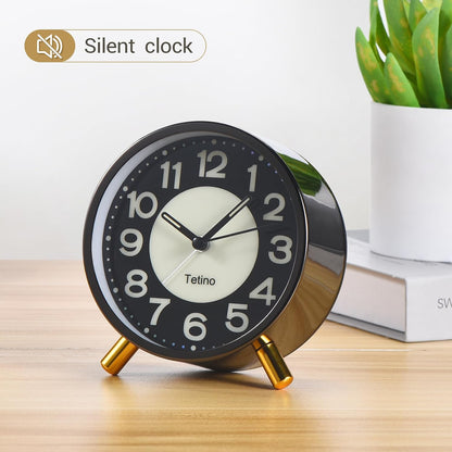 Tetino Analog Alarm Clocks,Retro Metal Desk Silent Non Ticking Small Clock with Night Light,Battery Operated,Simple Design,for Bedrooms, Bedside,Office,Home Décor (Green)