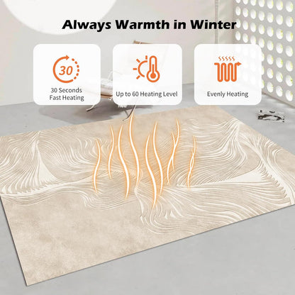 Electric Heated Carpet 35x55in Soft Plush Heating Rug 450W CX | Instant Warmth in 30s, 60 Heat Levels 12h Timer, Energy Efficient Safety Protection Ideal for Home Office Playroom 120V