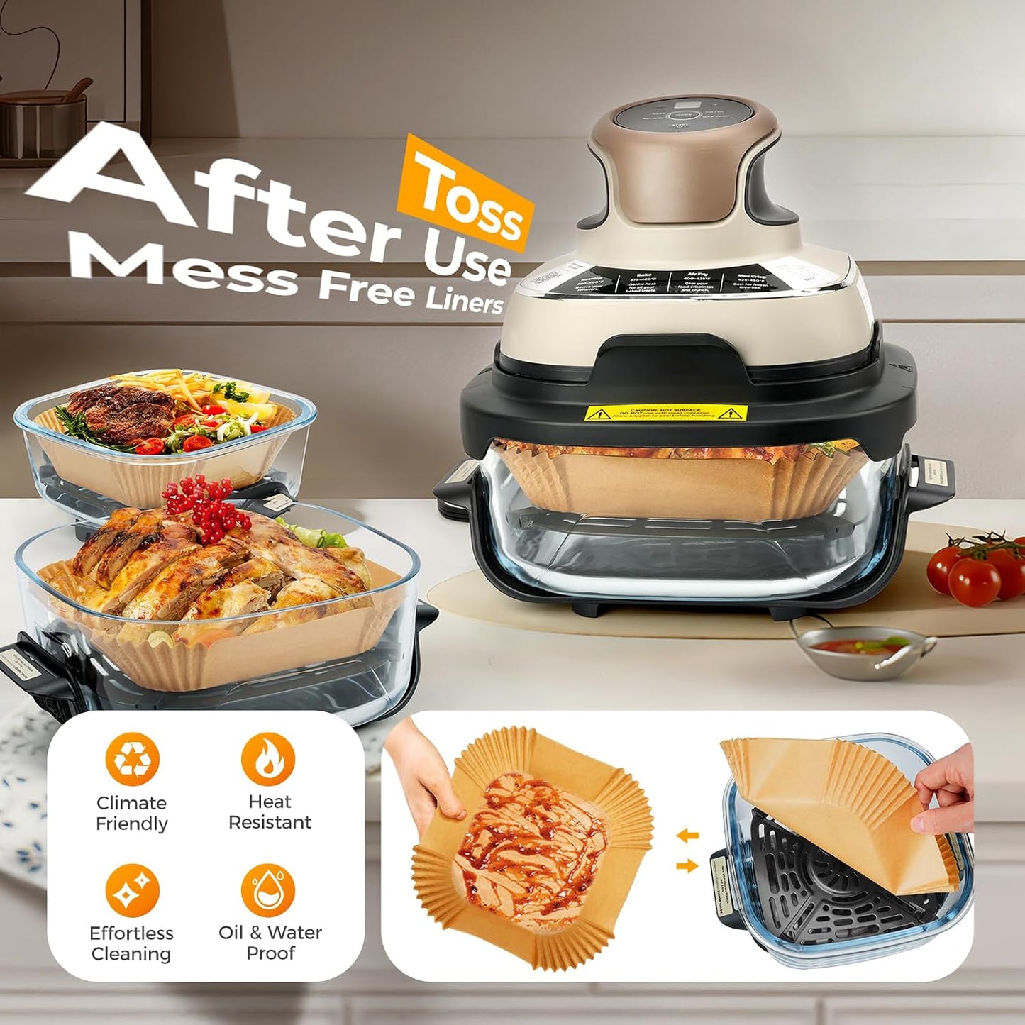 Vailnd 100Pcs Small 4.7 Inch Square Air Fryer Liners Disposable for 1-2 Qt | Non-stick, Oil-proof Parchment Paper fir for CHEFMAN, Food-grade Baking Paper Sheets for Mini Airfryer Basket