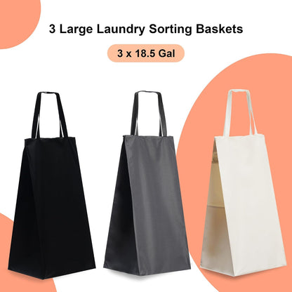 Heybly 3-Section Laundry Sorter Hamper,Rolling Laundry Hamper with Removable Bags – Heavy-Duty Laundry Sorter Cart with Wheels for Dirty Clothes, 40.2 x 15.4 x 33.1 Inches HLH024P03