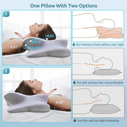 DONAMA Contour Cervical Neck Pillow for Neck Pain Relief | Queen,Ergonomic Dual-Height,Odorless Memory Foam,Side/Back/Stomach Sleepers,Cooling Hypoallergenic Cover,OEKO-TEX Certified