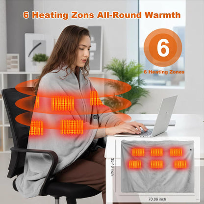 Heated Throw Blanket, Graphene Electric Heated Shawl, 20000mAh 7.4V Battery Operated, Fast Heating with 3 Temperature Levels Portable Heated Blanket, Wearable Cordless Heated Wrap (Khaki)
