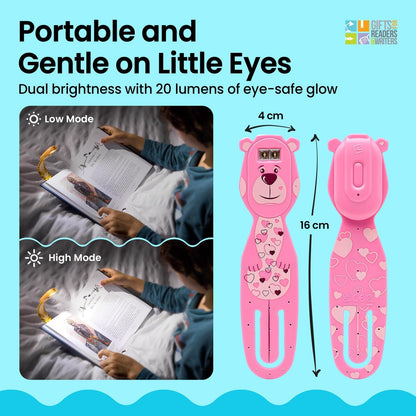 Gifts for Readers & Writers Rechargeable Book Light for Kids, Clip On Reading Light for Bed, 2in1 Flexilight Pals & Bookmark, 12 Hours of Light Once Charged, Includes USB Cable & 2 LED Lights, Dog