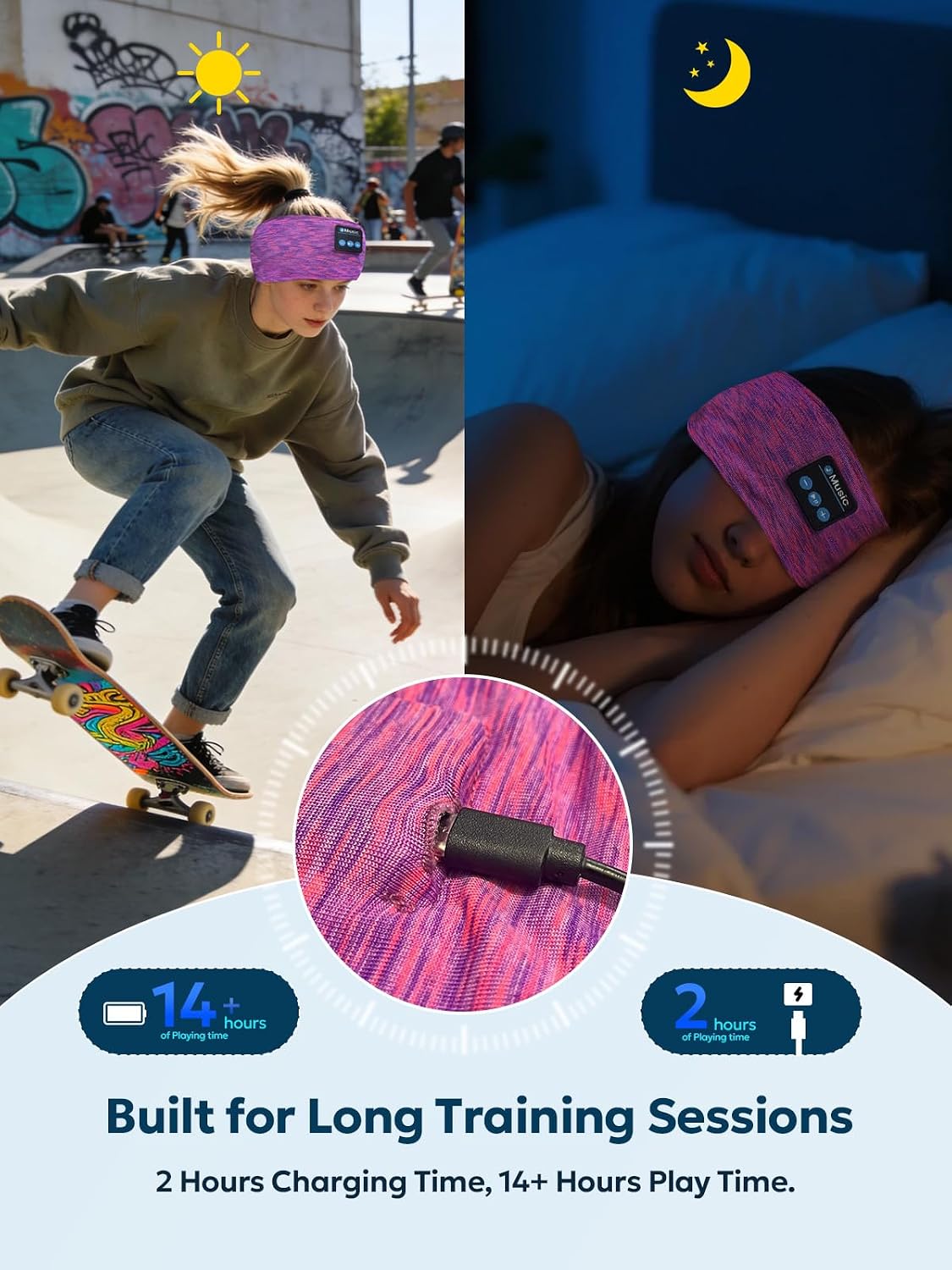AONESY Bluetooth Headband for Sleeping, Headband Headphones for Side Sleepers & Sports, Washable & Wireless Music Headband with Secure Fit for Running, Workout, Gym, Yoga - Great Gift