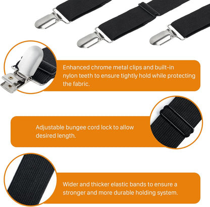 Korlon 4 Pack Bed Sheet Clips, Adjustable Heavy Duty Fitted Sheet Straps Holder, Elastic Sheet Suspenders Fasteners Holders for Corners Bed Mattress Grippers Cover Sofa Cushion