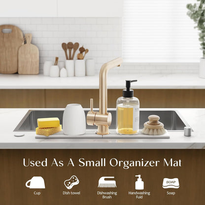 Stone Faucet Mat for Kitchen Sink – Diatomite Drying Stone Mat & Sink Protector, Prevents Moisture – Sink Splash Guard Water-Absorbing Stone Tray for Bathroom Counter (Light Grey, 20" x 3.9")