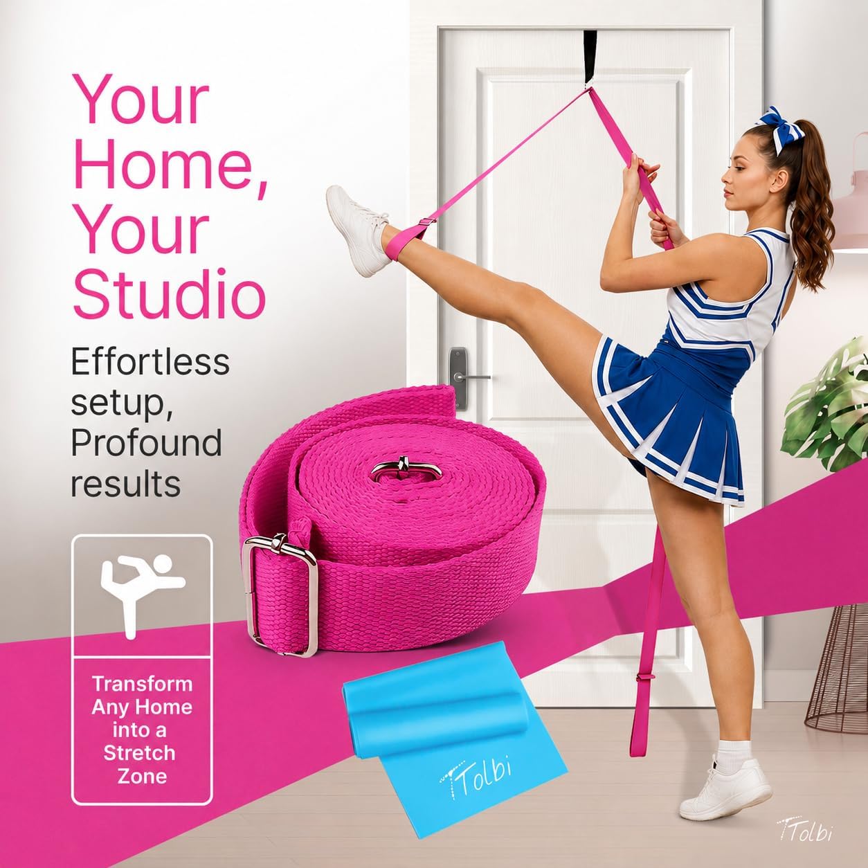 Leg Stretcher Strap with Door Anchor and Resistance Band, Splits Trainer | Home Flexibility Trainer for Splits, Ballet, Dance, Cheer, Yoga, Gymnastics, Pole and Taekwondo, Kids to Adults, All Levels