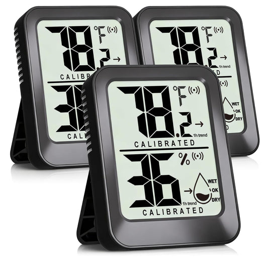 AyayaBoss 3 Pack Room Thermometer Indoor Hygrometer | Mini Size, Monitor Temperature & Humidity, Accurate Fast Read, Easy To View, Kickstand/Hanging/Wall Adhesive, ℉/℃, w/ Battery